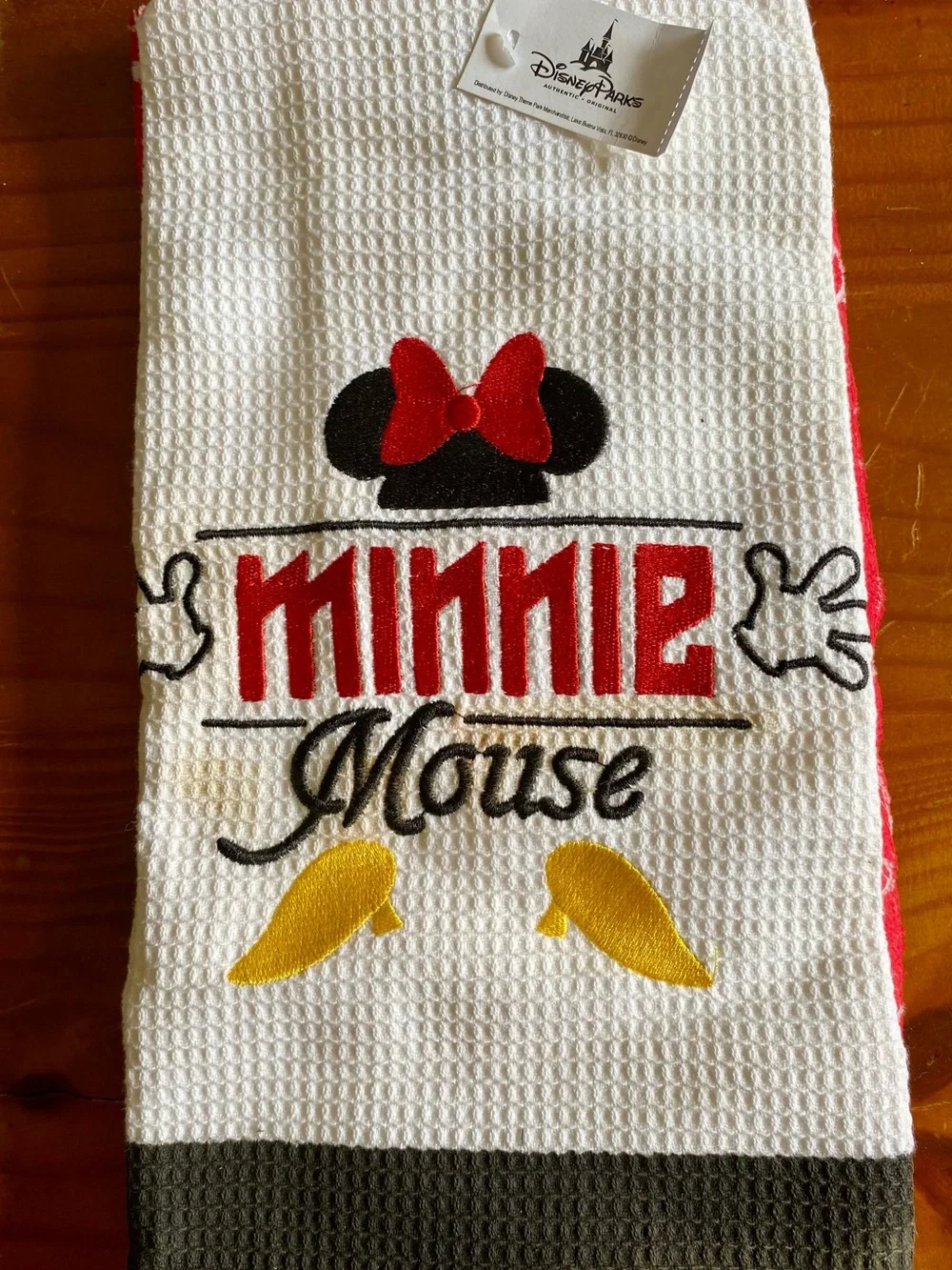 *NWT* Disney White Waffle Kitchen Towel with Red, Black & Yellow Accents